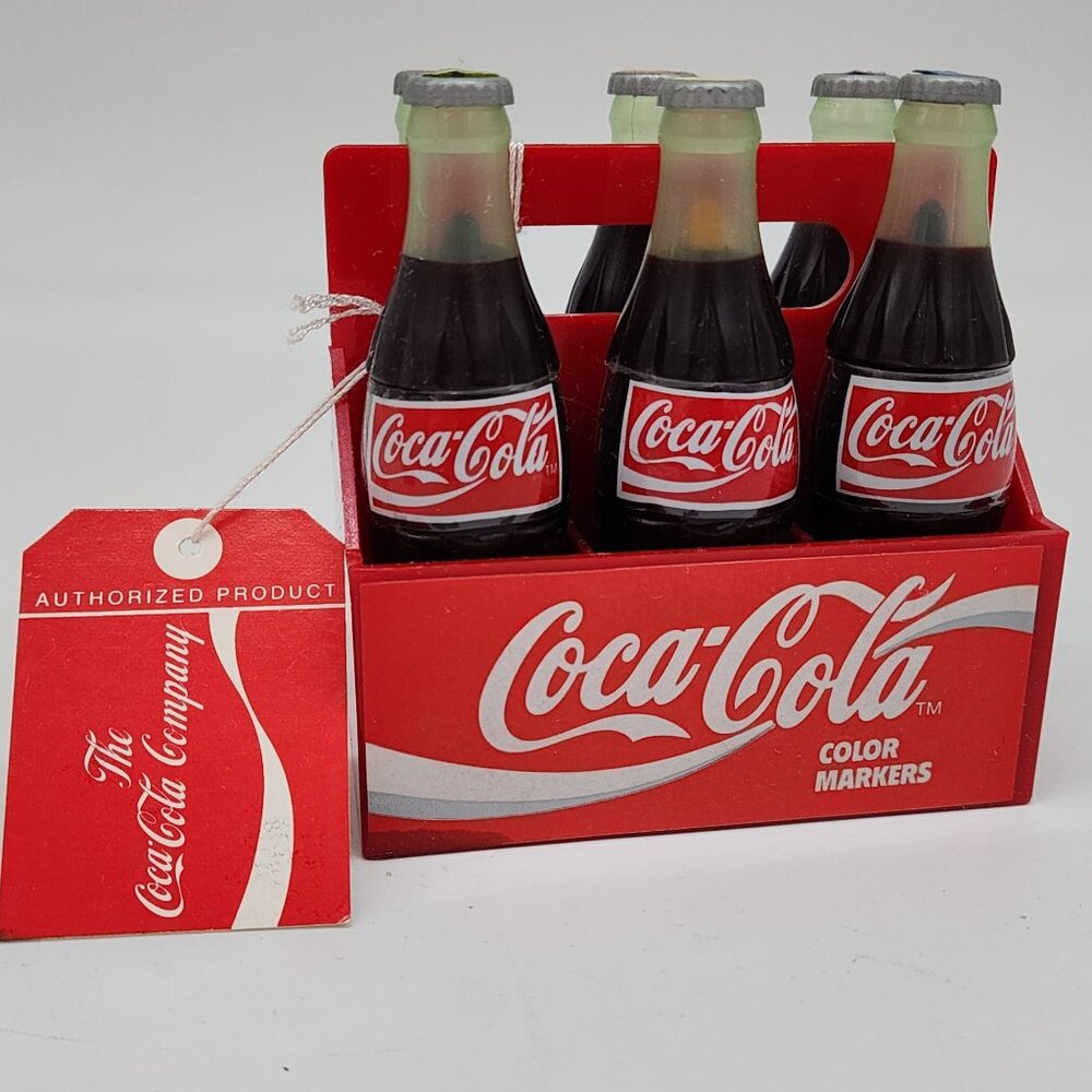Coca-Cola Bottle-Shaped Color Markers 6-Pack Non-Toxic Art Supplies Authorized